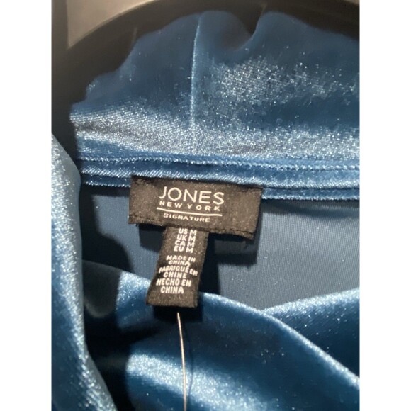 Jones New York Women's Velour Pullover Blue Velvet Shirt Blouse Sz M Whimsical - Picture 2 of 8